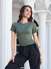 Load image into Gallery viewer, Round Neck Short Sleeve Side Drawstring Tee