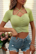 Load image into Gallery viewer, Halter Neck Ruched Short Sleeve Top