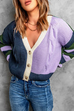 Load image into Gallery viewer, Color Block Rib-Knit V-Neck Cardigan