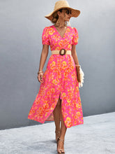 Load image into Gallery viewer, V-Neck Short Sleeve High Slit Midi Dress