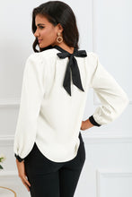 Load image into Gallery viewer, Round Neck Puff Sleeve Back Tie Blouse
