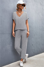 Load image into Gallery viewer, V-Neck Short Sleeve T-Shirt and Drawstring Waist Pants Set