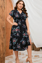 Load image into Gallery viewer, Plus Size Floral Johnny Collar Short Sleeve Dress