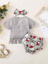 Load image into Gallery viewer, Baby Girl Fringe Detail SASSY Graphic T-Shirt and Floral Print Shorts Set