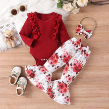 Load image into Gallery viewer, Baby Girl Lace Detail Round Neck Bodysuit and Bow Pants Set