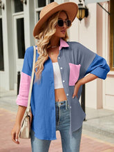 Load image into Gallery viewer, Color Block Button Up Collared Neck Shirt