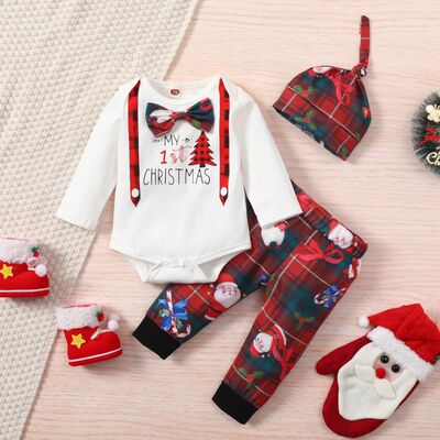 Baby Boy Printed Bow Detail Bodysuit and Pants Set
