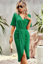 Load image into Gallery viewer, Surplice Neck Dropped Shoulder Ruched Dress