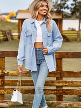 Load image into Gallery viewer, Button Up Collared Neck Raw Hem Denim Top