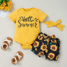 Load image into Gallery viewer, Baby Girl HELLO SUMMER Bodysuit and Sunflower Print Pants Set