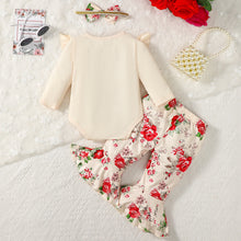 Load image into Gallery viewer, Ruffled Round Neck Bodysuit and Printed Pants Set