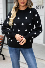 Load image into Gallery viewer, Polka Dot Round Neck Dropped Shoulder Sweater