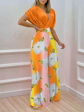 Load image into Gallery viewer, Printed Surplice Top and Wide Leg Pants Set
