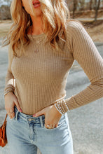 Load image into Gallery viewer, Ribbed Long Sleeve Round Neck Blouse