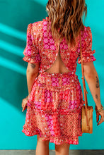 Load image into Gallery viewer, Printed Frill Trim Cutout Mini Dress
