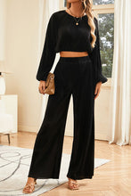 Load image into Gallery viewer, Round Neck Balloon Sleeves Top and Pants Set
