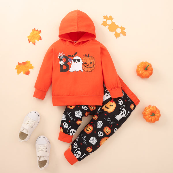 BOO Kids Graphic Long Sleeve Hoodie and Printed Pants Set