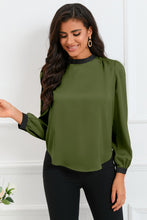 Load image into Gallery viewer, Round Neck Puff Sleeve Back Tie Blouse