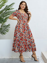 Load image into Gallery viewer, Plus Size Floral Smocked Square Neck Dress