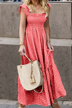 Load image into Gallery viewer, Full Size Smocked Ruffled Plaid Ruffle Hem Dress