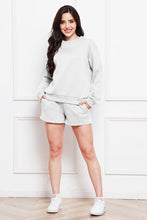 Load image into Gallery viewer, Round Neck Long Sleeve Sweatshirt and Drawstring Shorts Set