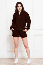 Load image into Gallery viewer, Half Zip Long Sleeve Sweatshirt and Drawstring Shorts Set
