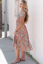 Load image into Gallery viewer, Floral Flounce Sleeve Round Neck Midi Dress