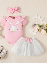 Load image into Gallery viewer, Baby Girl Short Sleeve Bunny Graphic Top and Bow Detail Skirt Set