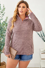 Load image into Gallery viewer, Plus Size Heathered Quarter Zip Pullover
