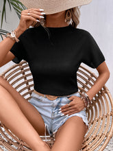 Load image into Gallery viewer, Ribbed Round Neck Short Sleeve T-Shirt