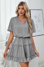 Load image into Gallery viewer, Tie Neck Frill Trim Short Sleeve Mini Dress