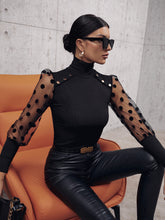 Load image into Gallery viewer, Buttoned Lantern Sleeve Turtle Neck Blouse