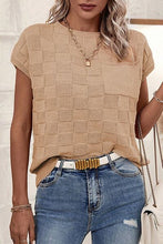Load image into Gallery viewer, Pocketed Checkered Round Neck Knit Top