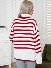 Load image into Gallery viewer, Striped Slit Turtleneck Drop Shoulder Sweater