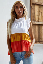 Load image into Gallery viewer, Ruffle Trim Mock Neck Sleeveless Color Block Tank Top
