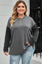 Load image into Gallery viewer, Plus Size Round Neck Long Sleeve Buttoned Blouse