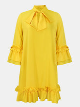Load image into Gallery viewer, Frill Tie Neck Three-Quarter Sleeve Dress
