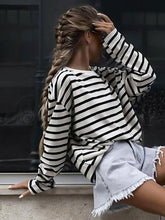 Load image into Gallery viewer, Striped Round Neck Long Sleeve T-Shirt