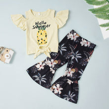 Load image into Gallery viewer, Baby Girl HELLO SUMMER Graphic Top and Floral Flare Pants Set