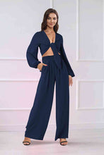 Load image into Gallery viewer, Cutout Long Sleeve Top and Wide Leg Pants Set