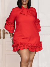 Load image into Gallery viewer, Frill Tie Neck Three-Quarter Sleeve Dress