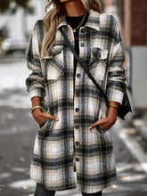 Load image into Gallery viewer, Plaid Button-Up Longline Jacket with Pockets