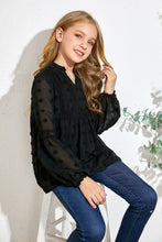 Load image into Gallery viewer, Girls Swiss Dot Spliced Lace Notched Blouse
