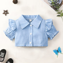 Load image into Gallery viewer, Baby Girl Ruffle Shoulder Shirt and Butterfly Applique Skirt Set