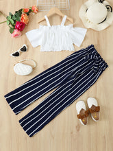 Load image into Gallery viewer, Baby Girl Frill Trim Cropped Top and Striped Pants Set