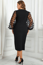 Load image into Gallery viewer, Plus Size Butterfly Applique Balloon Sleeve Slit Dress