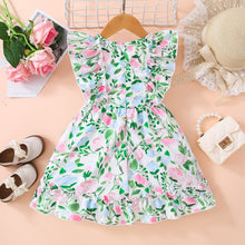 Load image into Gallery viewer, Girls Floral Bow Detail Frill Trim Dress