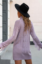 Load image into Gallery viewer, Turtleneck Fringe Detail Sweater Dress