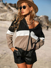 Load image into Gallery viewer, Color Block Zip Up Hooded Jacket