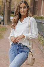 Load image into Gallery viewer, Openwork Notched Flounce Sleeve Blouse